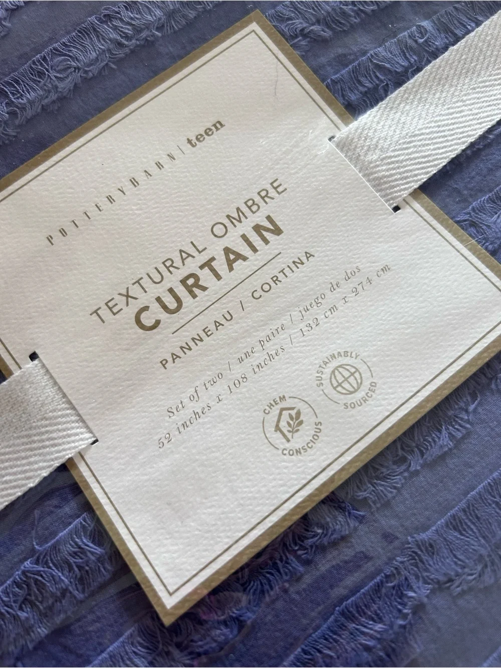 2 Pottery Barn Textural Ombre Window Curtain Set Dark Blue White 52